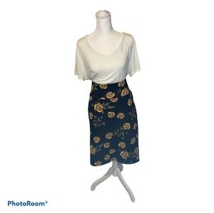 Lularoe Cassie Black Floral Print Pencil Skirt